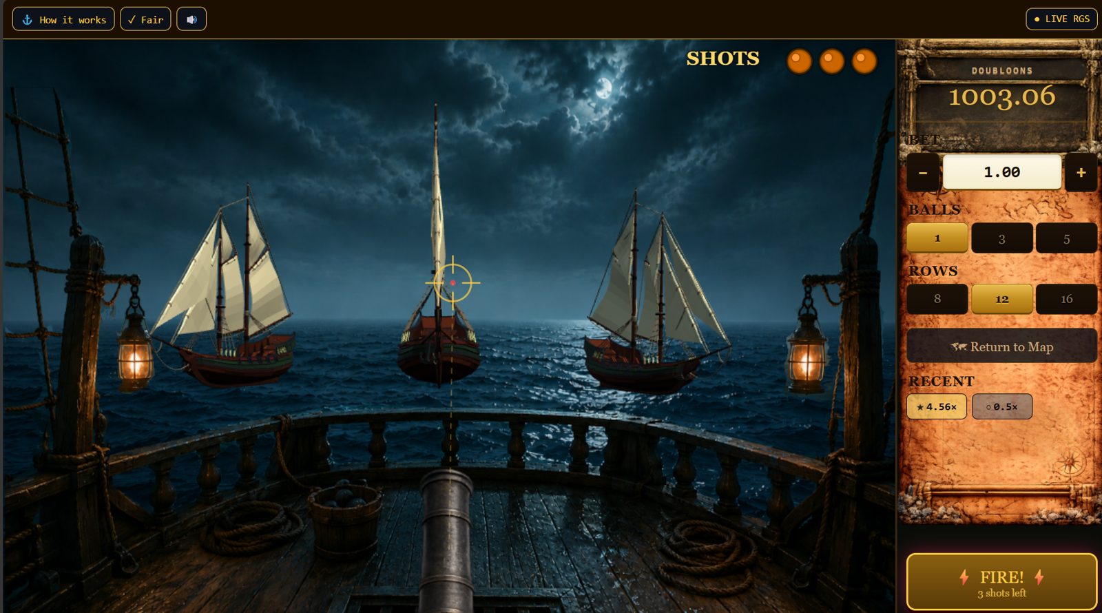 Walk The Planko bonus round, cannon aiming at ships